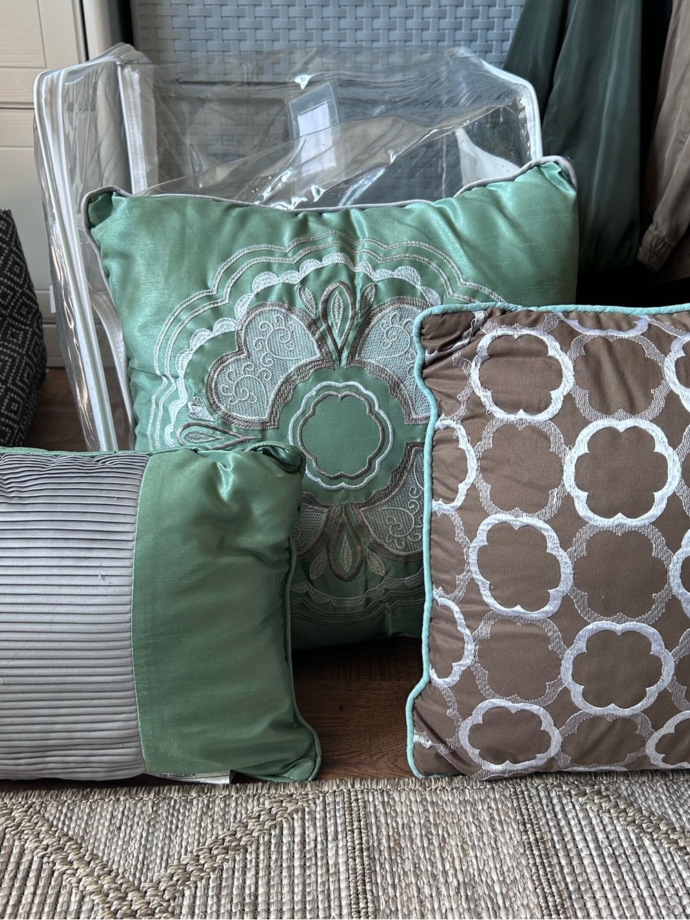 Kohl's Green and Brown Embroidered Accent Pillow Trio